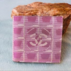 CHANEL Pink Leather Fabric New Travel Line Bifold Wallet Italy